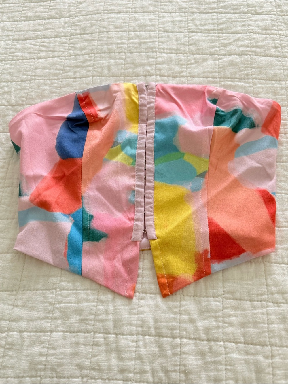 Princess Polly Multicolor Abstract Strapless Top Pink, Yellow, Blue & Coral 4